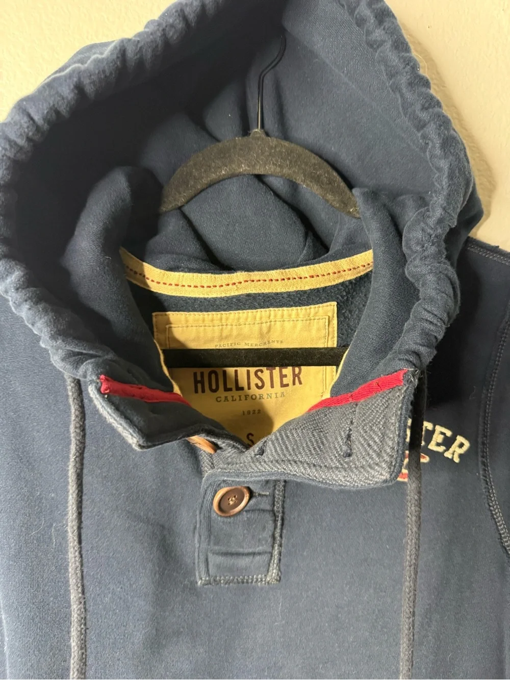Hollister Navy Button-Neck Hoodie Y2K Oversized Small
